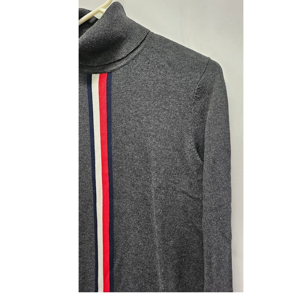 Tommy Hilfiger Gray Turtleneck Sweater Dress Racing Stripe Long Sleeve Knit - Picture 6 of 9